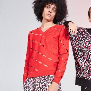 Victor Glemaud red cut out‎ sweater v neck mens small